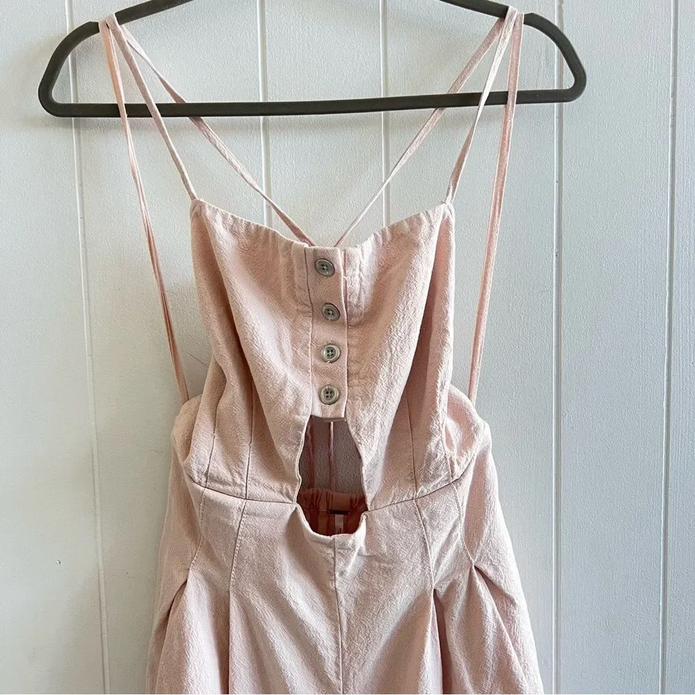 Free People Marbella Linen Cutout One Piece Jumpsuit Wide Leg
